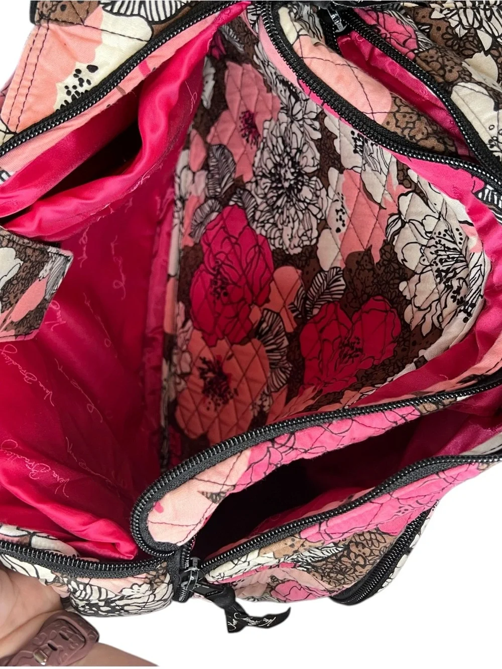 Vintage Vera Bradley Retired Mocha Rouge Pink Brown Floral Quilted Backpack Flaw